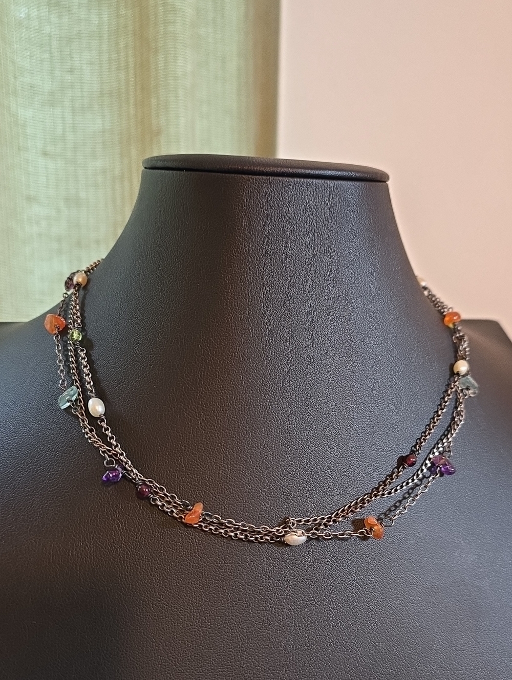 Retired Silpada N1613 Multi-Strand Oxidized Sterling Silver Gemstone Necklace